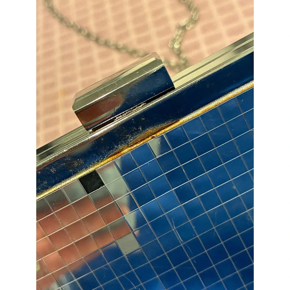 Silver Disco Ball Mirrored Mosaic Tile Clutch Bag Evening Purse Chain Strap